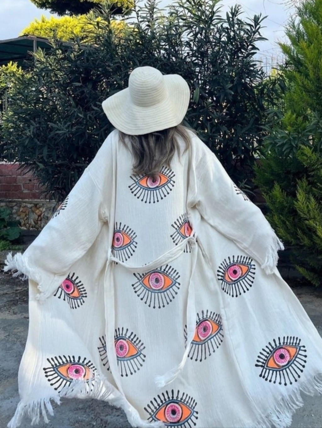 Lil Bees Bohemian Vibrant Handpainted & Embroidered Fringe Frayed Kimono Robe Os — image 4 of 8